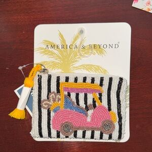 Beaded Pink Golf Cart Coin Purse